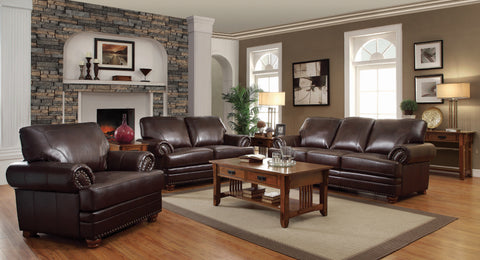 Set of 3 - Colton Rolled Arm Upholstered Sofa + Loveseat + Chair Brown - D300-10030