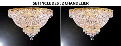 Set Of 2 - French Empire Crystal Semi Flush Chandelier Lighting H18" X W24" - A93-Flush/870/9 - Set Of 2