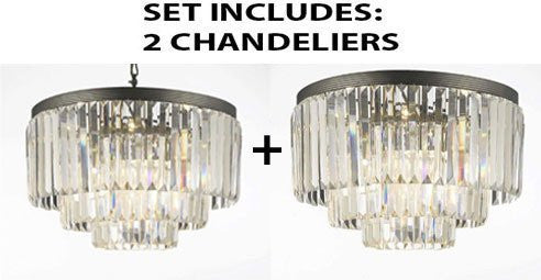 Set Of 2 - Palladium Crystal Glass Fringe 3-Tier Chandelier Lighting H 21.5" W 19.75" + Palladium Empress Crystal (Tm) Glass Fringe 3-Tier Flush Chandelier Lighting H 21.5" W 19.75" - 1Ea-G7-1100+1Ea-G7-Flush/1100/9