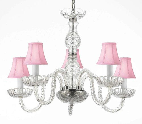 Murano Venetian Style Crystal Chandelier Lighting With Pink Shades H 25" W 24" - G46-Pinkshades/B11/384/5
