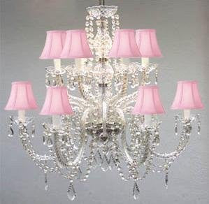 Murano Venetian Style All-Crystal Chandelier With Pink Shades - F46-Sc/385/6+6/Pink