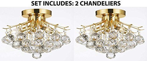 Set Of 2 - Gold Finish Crystal Chandelier With 3 Lights Lighting - 2EA-CG/26062/4