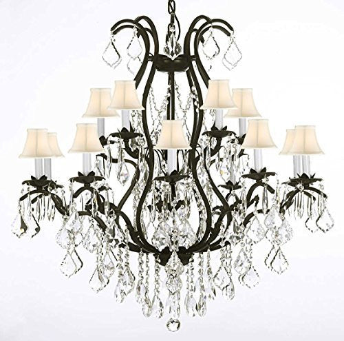 Wrought Iron Chandelier Crystal Chandeliers Lighting Empress Crystal (Tm) H36" X W36" With Shades - A83-Whiteshades/3034/10+5