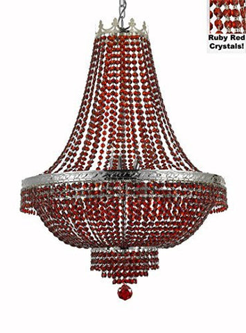 French Empire Crystal Chandelier Lighting - Dressed With Red Beads Color Crystals Great For A Dining Room Entryway Foyer Living Room H36" X W30" - F93-B81/Cs/870/14