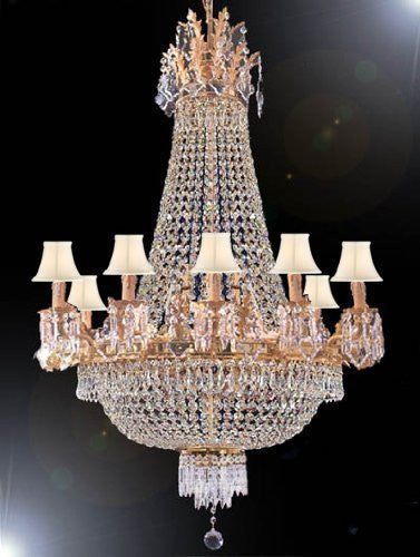 Swarovski Crystal Trimmed Chandelier Empire Chandelier H50" W30" With White Shades - A93-Sc/Whiteshade/1280/10+5Largesw