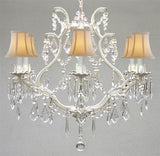 Swarovski Crystal Trimmed Chandelier Wrought Iron Crystal Chandelier Lighting H 19" W 20" - With White Shades - A83-Whiteshades/White/3530/6 Sw