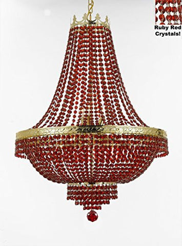 French Empire Crystal Chandelier Lighting - Dressed With Red Beads Color Crystals Great For A Dining Room Entryway Foyer Living Room H36" X W30" - F93-B81/Cg/870/14