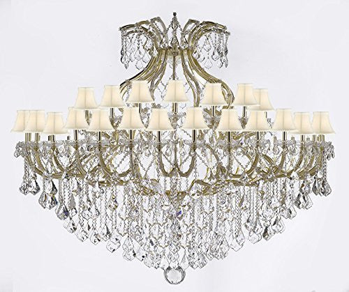 Maria Theresa Crystal Chandelier With Shade H 60" W 72" Trimmed With Spectratm Crystal - Reliable Crystal Quality By Swarovski - Cjd-Sc/Whiteshadecg/2181/72Sw