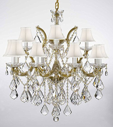 Chandelier Lighting Crystal Chandeliers With White Shades H30 "X W28" - F83-Whiteshades/B7/21532/12+1