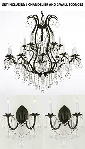 Three Piece Lighting Set - Wrought Iron Chandelier Crystal Chandeliers Lighting H36" X W36" And 2 Wall Sconces - 1Ea 3034/10+5 + 2Ea 2/3034/Wallsconce