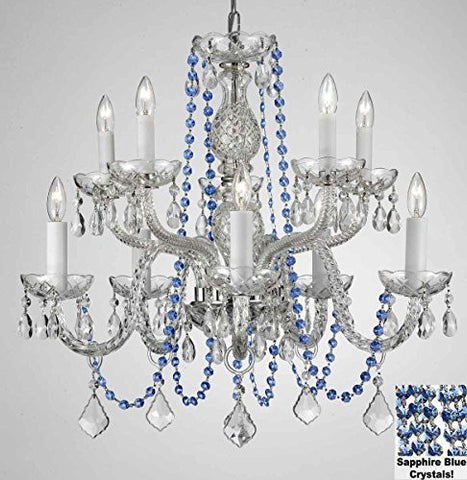 Authentic All Crystal Chandelier Chandeliers Lighting With Sapphire Blue Crystals Perfect For Living Room Dining Room Kitchen Kid'S Bedroom H25" W24" - G46-B82/Cs/1122/5+5