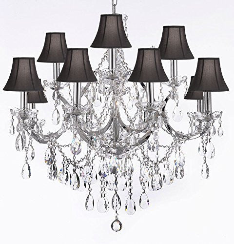 Maria Theresa Chandelier Lighting Crystal Chandeliers H30 "X W28" Chrome Finish With Shades - J10-Sc/Chrome/26049/12+1