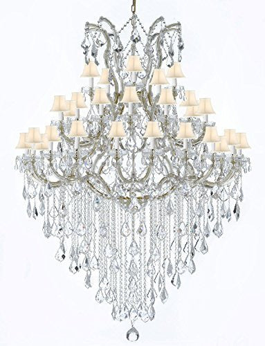 Maria Theresa Crystal Chandelier Trimmed With Spectratm Crystal And White Shade - Reliable Crystal Quality By Swarovski - Gb104-Gold/Whiteshade/B13/2756/36+1Sw
