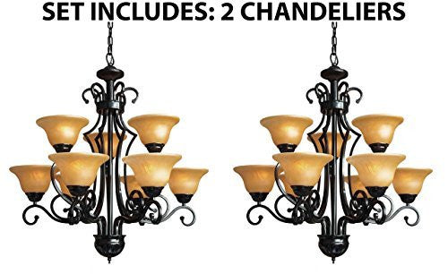 Set Of 2 - Wrought Iron Chandelier H30" W28" 9 Lights - A84-451/9-Set Of 2