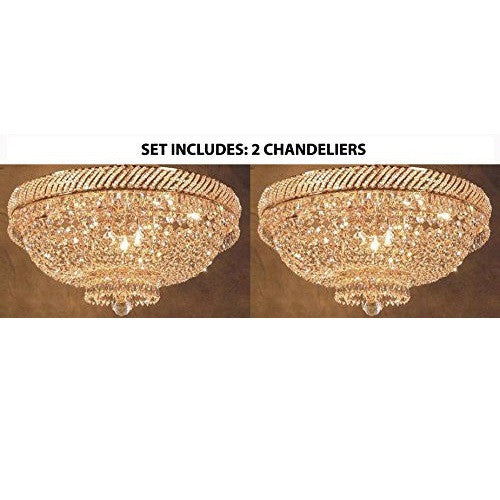 Set Of 2 French Empire Crystal Flush Chandelier Lighting H 16" W 23" - 2Ea-F93-Flush/448/9