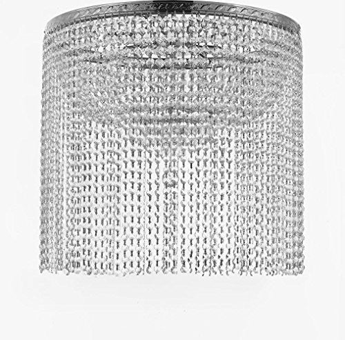 French Empire Crystal Semi Flush Chandelier Lighting With Crystal Bead Shade / Curtain H26" X W24" - F93-Flush/B69/Cs/870/9