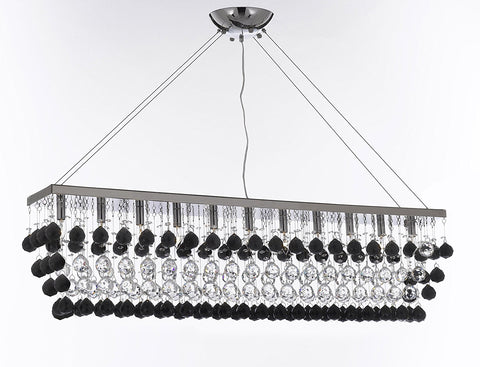 Modern Contemporary "Rain Drop" Linear Chandelier Light Lighting Chandeliers- Dressed with Jet Black Crystal Balls Great Dining Room or Billiard Pool Table Lighting - F7-B956/926/11