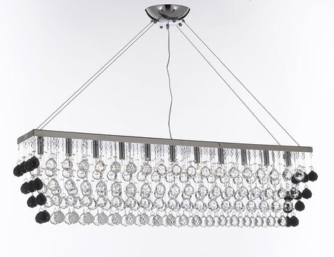 Modern Contemporary "Rain Drop" Linear Chandelier Light Lighting Chandeliers- Dressed with Jet Black Crystal Balls Great forDining Room or Billiard Pool Table Lighting - F7-B953/926/11