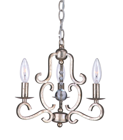 3 Light Olde Silver Eclectic Mini Chandelier Draped In Clear Glass Drops - C193-9347-OS